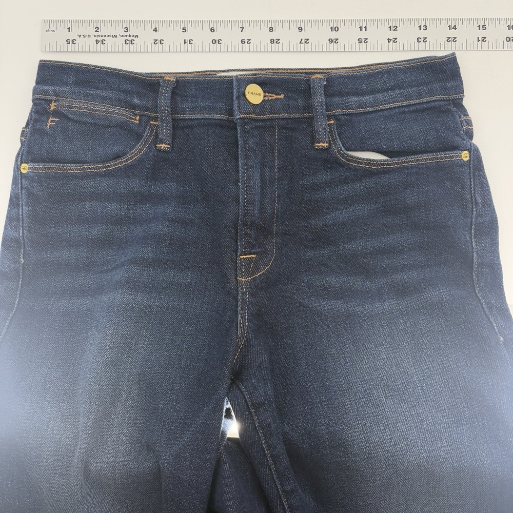 FRAME Le High Straight Jeans Women's 28X27 Woodson Dark Wash Stretch Denim USA - Picture 3 of 12